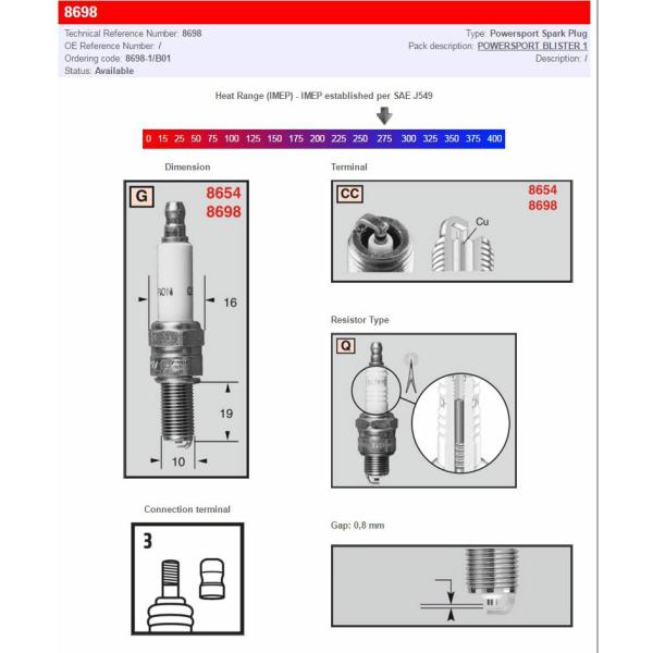 Champion S-Plug 8698-1 - Zündkerze Power Sport 8698-1