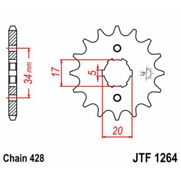 Ritzel Front 14t 428 - Jtf1264.14 Front Ersatz Ritzel 14 Teeth 428 Pitch Natural Scm420 Chromoly Steel Alloy