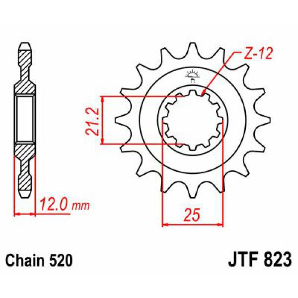 Ritzel Front 16t 520 - Jtf823.16 Front Ersatz Ritzel 16 Teeth 520 Pitch schwarz C49 High Vergaser Steel