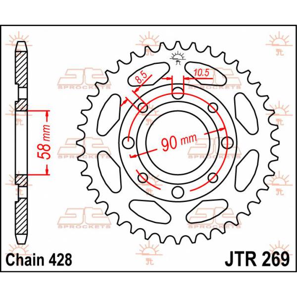 Ritzel hinten 36t 428 - Jtr269.36 hinten Ersatz Ritzel 36 Teeth 428 Pitch Natural C49 High Vergaser Steel