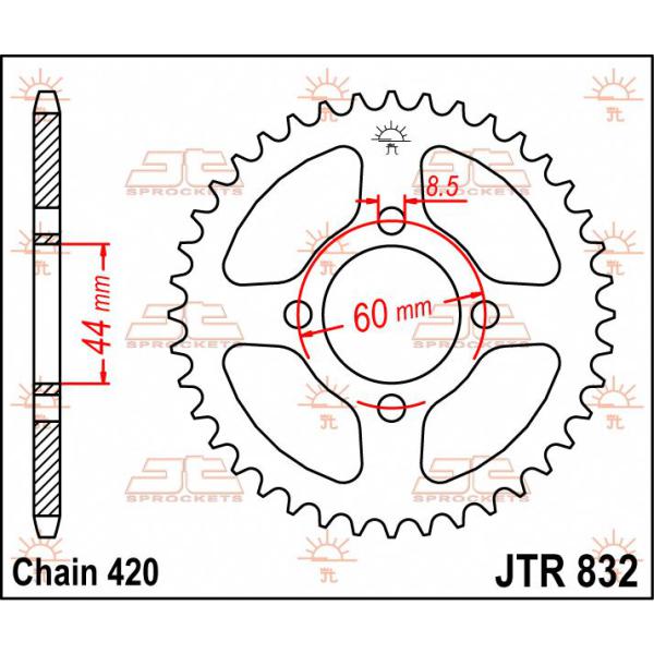 Ritzel hinten 38t 420 - Jtr832.38 hinten Ersatz Ritzel 38 Teeth 420 Pitch Natural C49 High Vergaser Steel