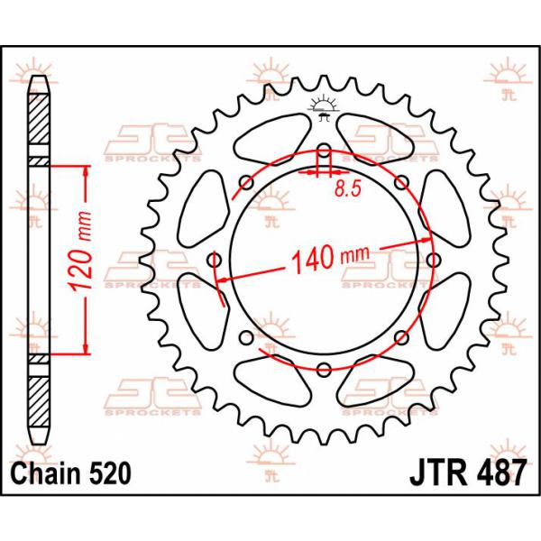 Ritzel hinten 38t 520 - Jtr487.38 hinten Ersatz Ritzel 38 Teeth 520 Pitch Natural C49 High Vergaser Steel