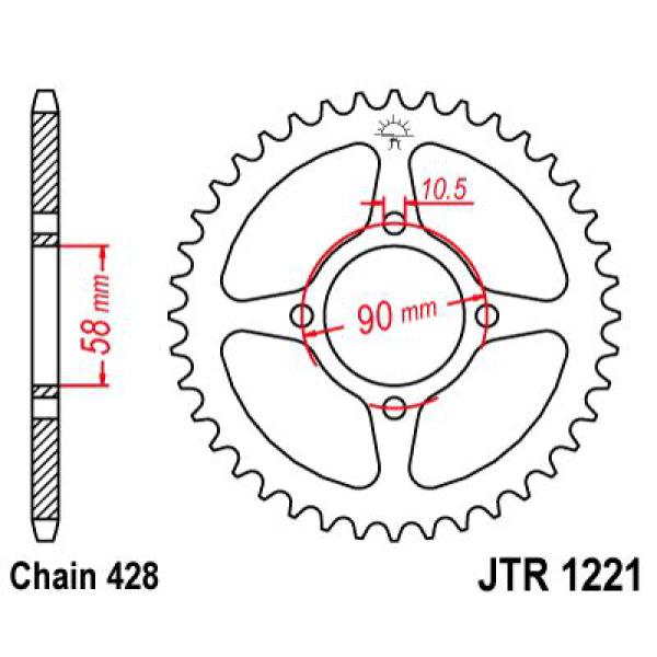 Ritzel hinten 42t 428 - Jtr1221.42 hinten Ersatz Ritzel 42 Teeth 428 Pitch Natural C49 High Vergaser Steel