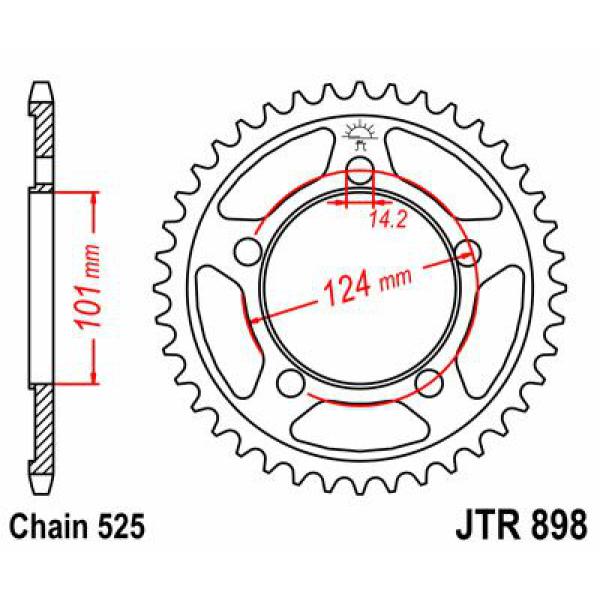 Ritzel hinten 42t 525 - Jtr898.42 hinten Ersatz Ritzel 42 Teeth 525 Pitch Natural C49 High Vergaser Steel