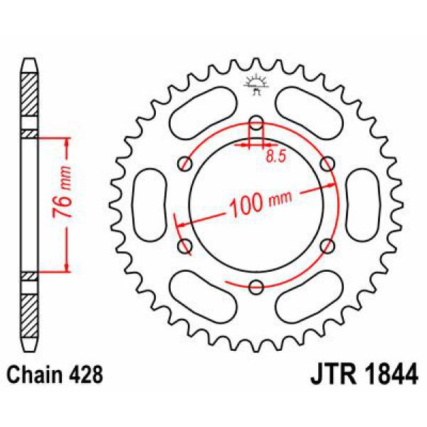 Ritzel hinten 44t 428 - Jtr1844.44 hinten Ersatz Ritzel 44 Teeth 428 Pitch schwarz C49 High Vergaser Steel