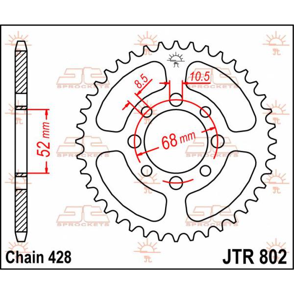 Ritzel hinten 44t 428 - Jtr802.44 hinten Ersatz Ritzel 44 Teeth 428 Pitch Natural C49 High Vergaser Steel