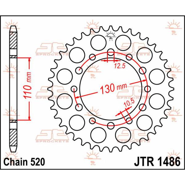 Ritzel hinten 44t 520 - Jtr1486.44 hinten Ersatz Ritzel 44 Teeth 520 Pitch Natural C49 High Vergaser Steel