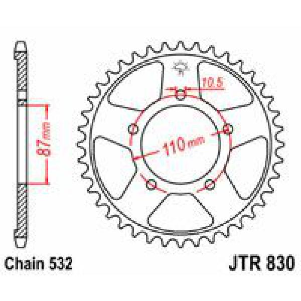 Ritzel hinten 45t 532 - Jtr830.45 hinten Ersatz Ritzel 45 Teeth 532 Pitch Natural C49 High Vergaser Steel