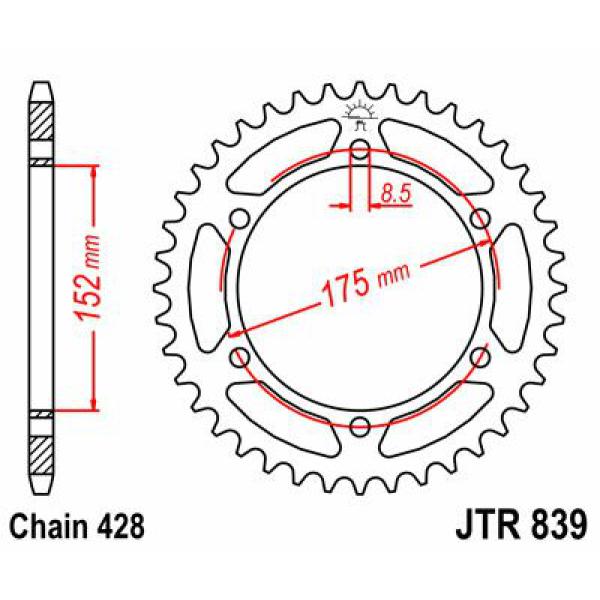 Ritzel hinten 51t 428 - Jtr839.51 hinten Ersatz Ritzel 51 Teeth 428 Pitch schwarz C49 High Vergaser Steel