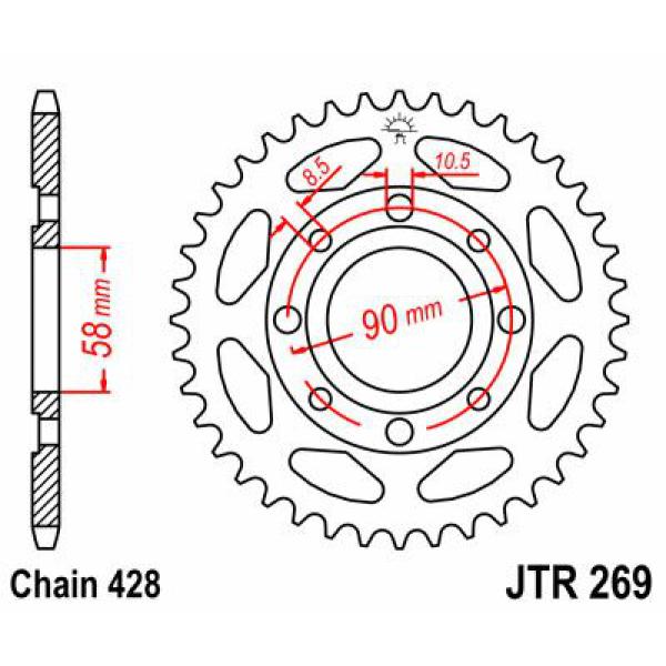 Ritzel hinten 52t 428 - Jtr269.52 hinten Ersatz Ritzel 52 Teeth 428 Pitch schwarz C49 High Vergaser Steel