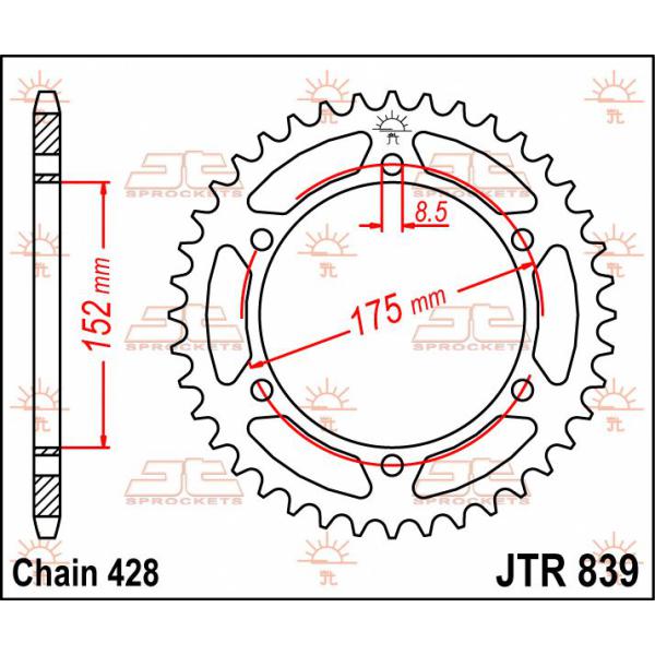 Ritzel hinten 52t 428 - Jtr839.52 hinten Ersatz Ritzel 52 Teeth 428 Pitch schwarz C49 High Vergaser Steel