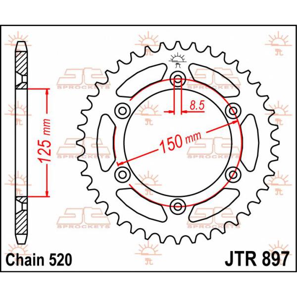 Ritzel hinten 53t 520 - Jtr897.53 hinten Ersatz Ritzel 53 Teeth 520 Pitch schwarz C49 High Vergaser Steel