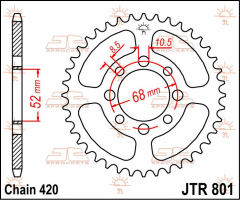 Ritzel hinten 45t 420 - Jtr801.45 hinten Ersatz Ritzel 45 Teeth 420 Pitch Natural C49 High Vergaser Steel